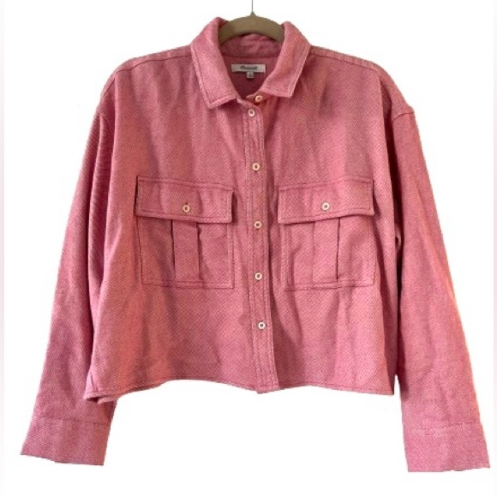 Madewell Flannel Cargo Button-Up Shirt in Nouveau Pink Melange. Size M - Picture 4 of 8